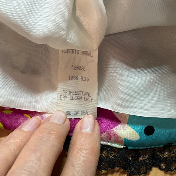 ALBERTO MAKALI 100% Silk Fully Lined Blazer Lace Trim Crochet Appliqué Sz 4 - Picture 10 of 13